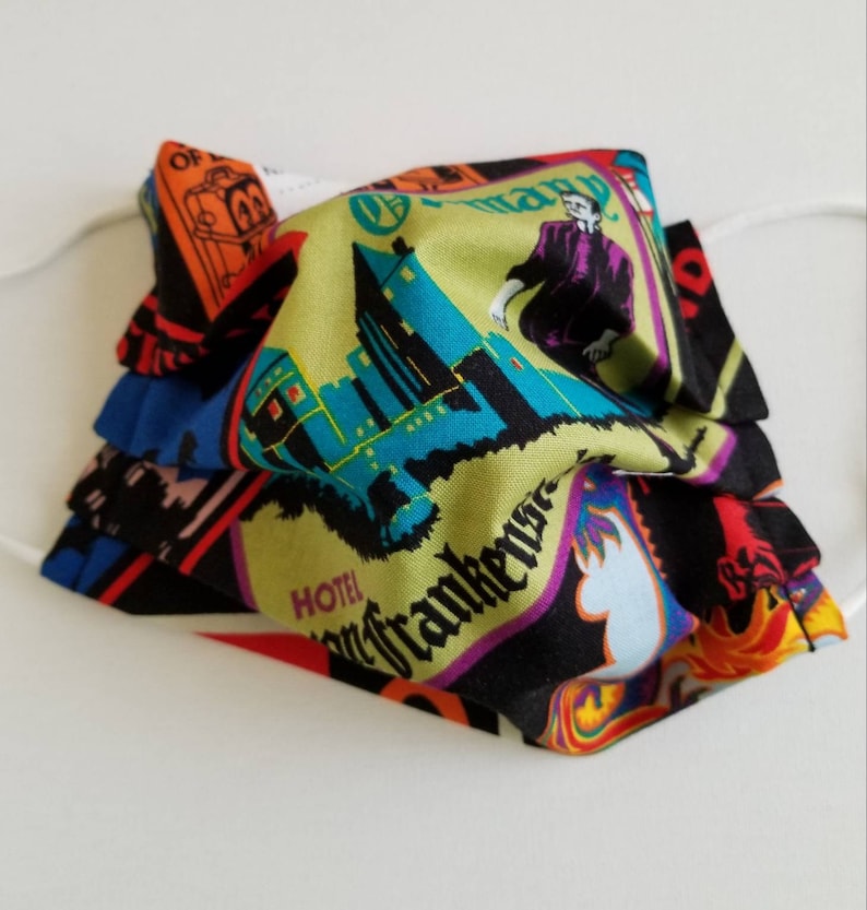 Vintage Travel Posters Reusable Fabric Face Covering with Filter Pocket Hollywood Horror