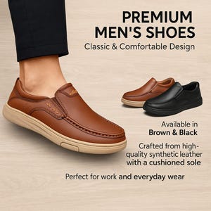 Men&#39;s Handmade Leather Moccasin Shoes Genuine Leather Slip-On Comfortable Shoes