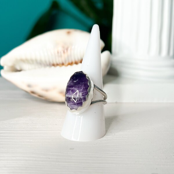 Amethyst Sterling Silver Statement Ring • handmade silversmithed 925 ring • US size 9 • unique crystal jewelry