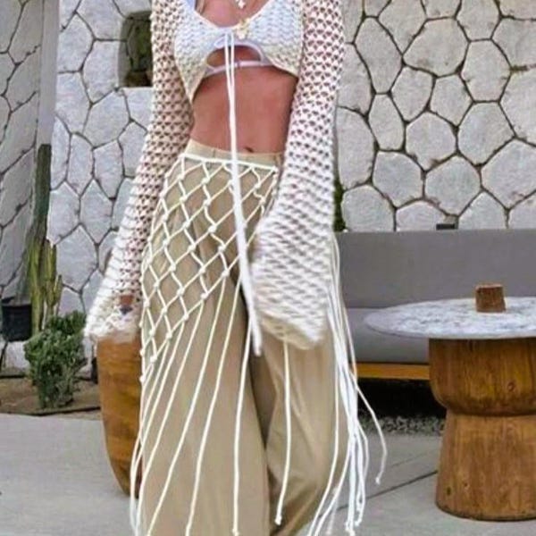 Macrame Fringe Wrap Skirt: Boho Festival Beach Cover-Up