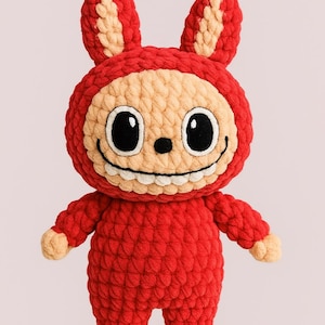 Schema all&#39;uncinetto per coniglietto sorridente, giocattolo amigurumi digitale in PDF, tutorial fai da te all&#39;uncinetto per coniglio di peluche, schema amigurumi facile