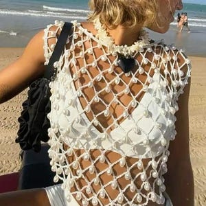 beaded fishnet top