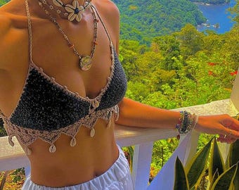Crochet Shell Bralette: Handmade Boho Festival Crop Top