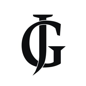 May include: Black and white monogram logo with the letters "JG" intertwined.