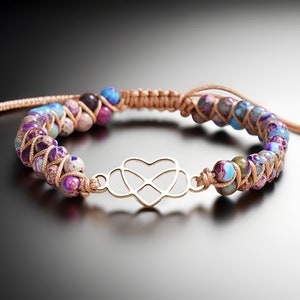 Jasper Infinity Heart Bracelet: Braided Gemstone Copper Bracelet
