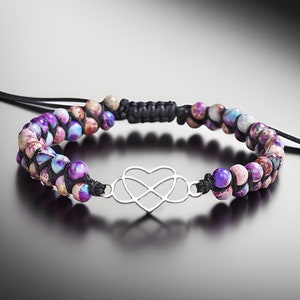 Jasper Infinity Heart Bracelet: Adjustable Gemstone Beaded Bracelet