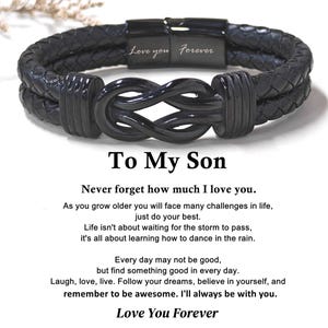 To My Son Love You Forever Engraved Bracelet, Men&#39;s Infinity Leather Bracelet, Graduation Gift From Grandma, Birthday Christmas Gift for Him