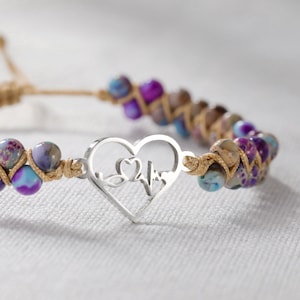 Imperial Jasper Heart Bracelet: Adjustable Gemstone Beaded Wrap