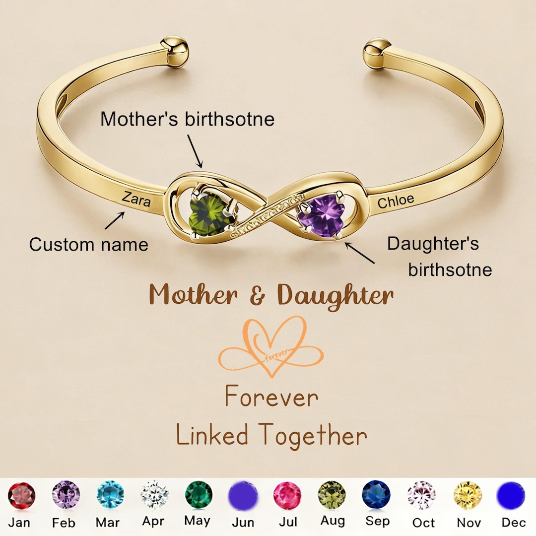 Personalized Birthstone Engraved Infinity Heart Bracelet - Cubic ...