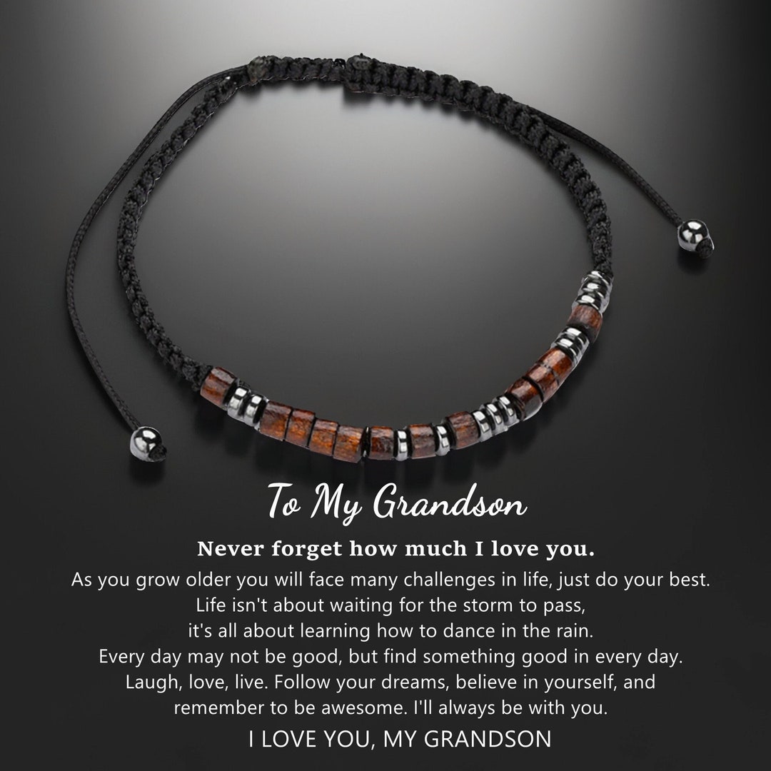 To My Grandson Morse Code Bracelet - Adjustable Inspirational Wristband With Gift Box, Handwoven Silk & Beads - View #6