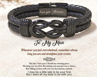 Love You Forever-gegraveerde leren armband voor heren: cadeau voor To My Man, Husband