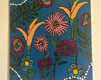 Acrílico floral sobre lienzo