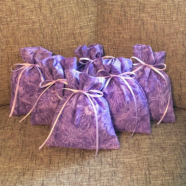 Gift Bags 6 Purple Dragonfly Small -  Reusable Eco-Friendly Cotton Fabric