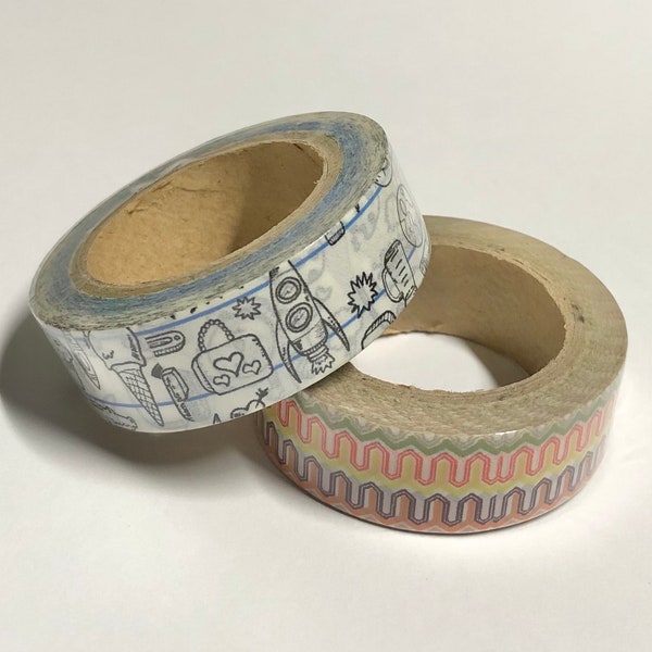 2 pk Geometric and sketches washi tapes - 15 mm x 10 m each