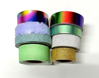 Washi tape 8 pack Glitter Star cut out Foil Mix