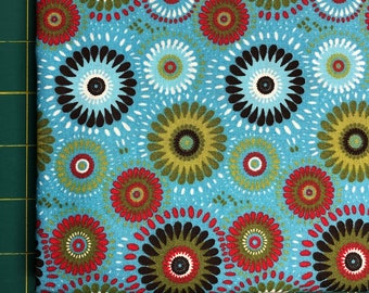 Turquoise Blue Green Circles Cotton Fabric  - 36 inches x 43 inches