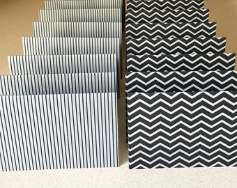 Mini Cards 20 black gray stripe white inside - blank for thank you notes 4 inches x 2 3/4 inches