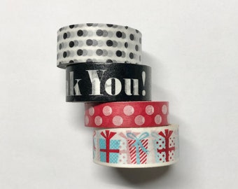 Washi Tape blue mix 4 pk x 5 yards each - dots gifts Thank You! red black white blue