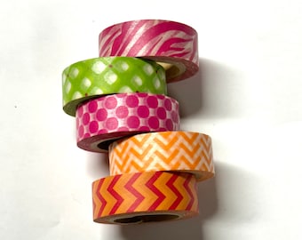 Washi tape 5 pink orange green mix pack Recollections brand 15 mm wide