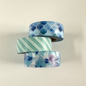 Washi tape 3 pack 15 mm x 10 yards each Blue Green Mix