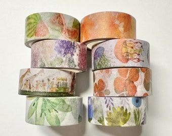 Washi tape 8 pack Mix - muted florals flowers watermelon jelly fish circus parade leaves