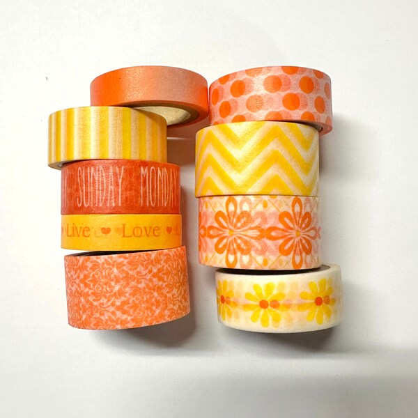 Washi tape 9 pack 5 yards each Yellow Orange Mix