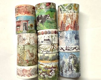 Washi tape 17 rolls Nature Landscapes - In the Mountains animals trees barns farms