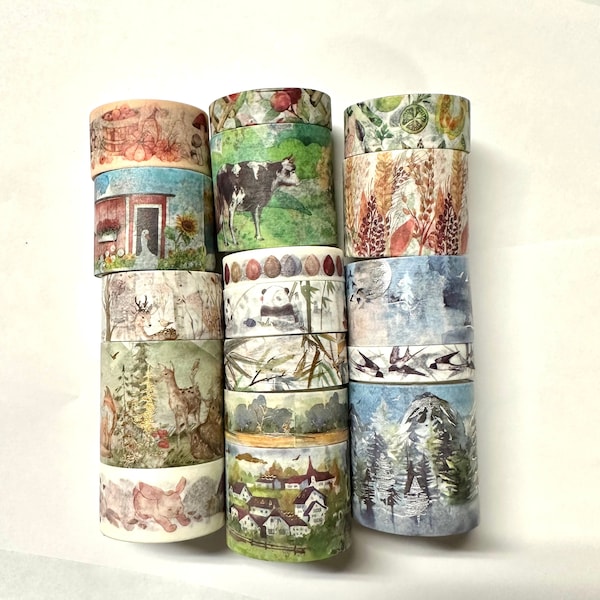 Washi tape 17 rolls Nature Landscapes - In the Mountains animals trees barns farms