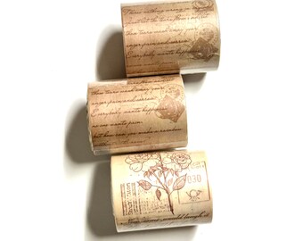 Vintage antique look washi tapes 3 new rolls Zaomo  stamps postmarks sayings