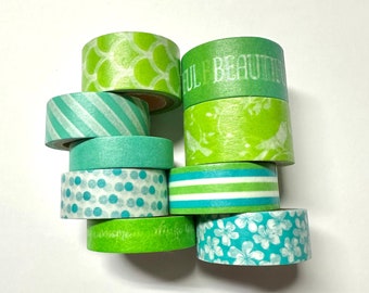 Washi tape 9 pack 5 yards each Teal Green Mix