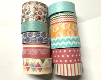 Washi tape 11 mix pack Recollections brand - floral dot stripe pink blue