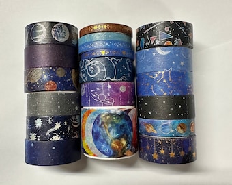 Washi tape 19 count mix Space planets sky moons stars gold foil