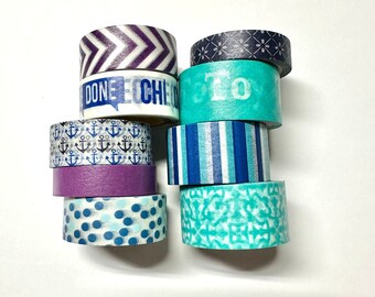 Washi tape 9 pack 5 yards each Blue Purple Teal Mix