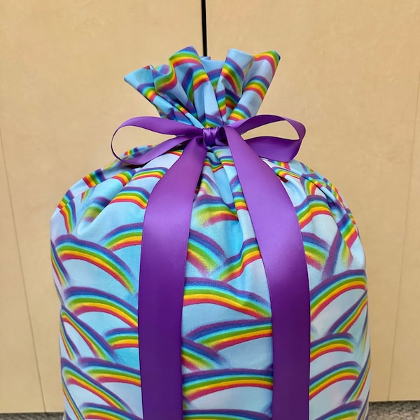 Birthday Gift Bag 20 inches x 30 inches - Extra Large reusable Eco-Friendly cotton Fabric rainbows