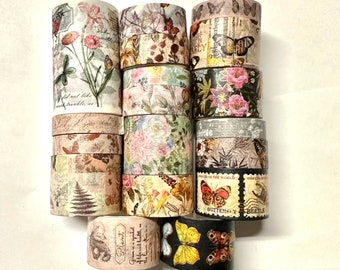 Washi tape 18 rolls Butterfly - floral flowers butterflies foil and prints