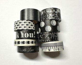 Washi tape 9 pack 5 yards each Black White Mix