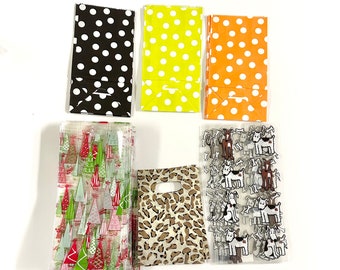 Mix of 66 gift bags loot treat - Christmas tree animal print cello dots paper