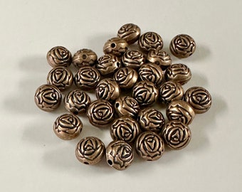 30 Floral rose 10mm beads earring jewelry findings copper tone metal