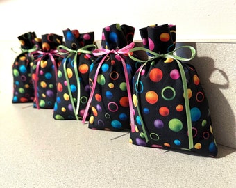 5 Dots Gift Bags Reusable Eco-Friendly Cotton Fabric 3 inches x 5 inches - set of 5 separate ribbon ties
