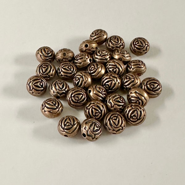 30 Floral rose 10mm beads earring jewelry findings copper tone metal