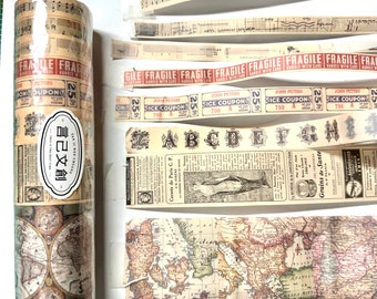 Vintage map newspaper alphabet music notes tickets washi tapes set 8 new 8 partial rolls