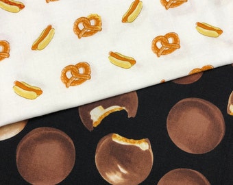 Chocolate marshmallow cookies Snack attack Pretzel Hot Dog fabrics - 1/2 yard each - InkandArrowFabrics Kanvas Benartex cotton