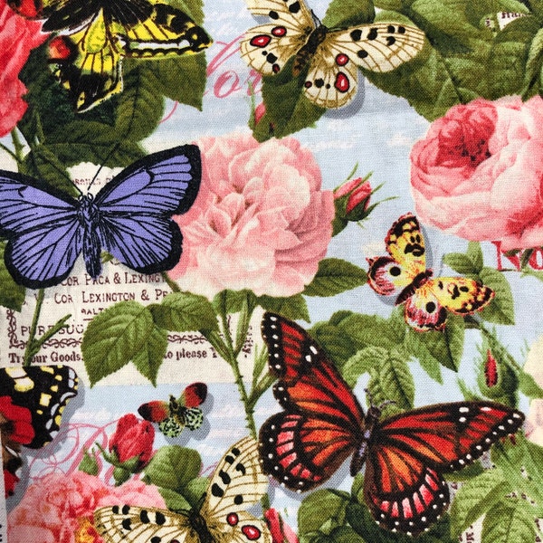 Butterfly roses fabric David Textiles 24 inches x 43 inches butterflies floral flowers