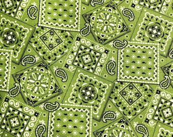 Bright Green Bandanna Bandana Paisley Print Cotton Fabric - by the yard - more available LIME Green