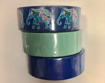 Scotch washi tape 3 pk each (15 mm x 10 m) .59 in x 10.9 yd light dark blue elephants