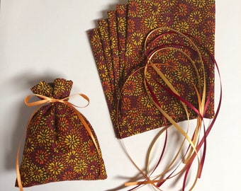 Gift Bags 6 Autumn Colors Small -  Reusable Eco-Friendly Cotton Fabric