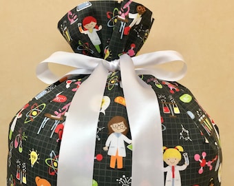 Birthday Gift Bag 19 inches x 31 inches - Extra Large reusable eco-friendly cotton fabric Girls in Science