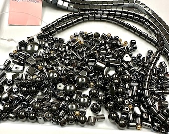 Hematite spacer bead strands loose square round mixed some glass