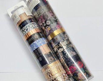 Washi tapes 26 dark floral flower mix - rose gold foil glitter Recollections Craft Smart crafting tape