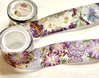 Washi masking tape purple floral flowers partial rolls approx 28 mm wide foil accents